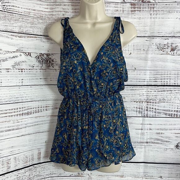 Honey Belle Romper Womens Small Sleeveless deep v plunge paisley print - Picture 1 of 13
